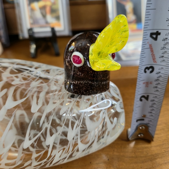 Blown Glass Duck Paperweight Figurine with Yellow and White Accents - Picture 8 of 9